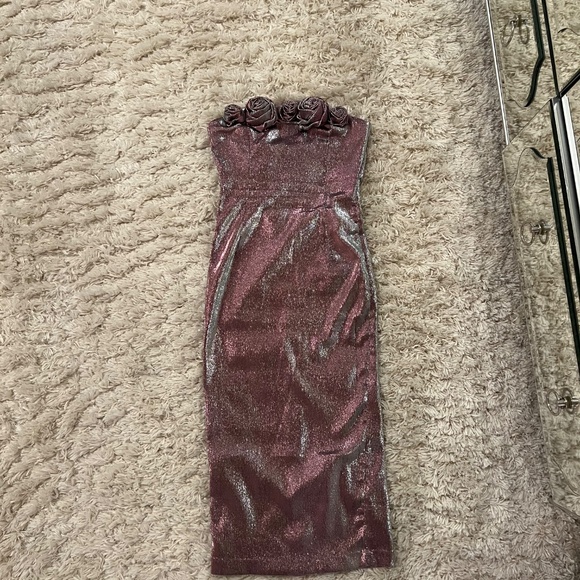 AREA NYC LAME ROSETTE MIDI DRESS - Picture 4 of 8